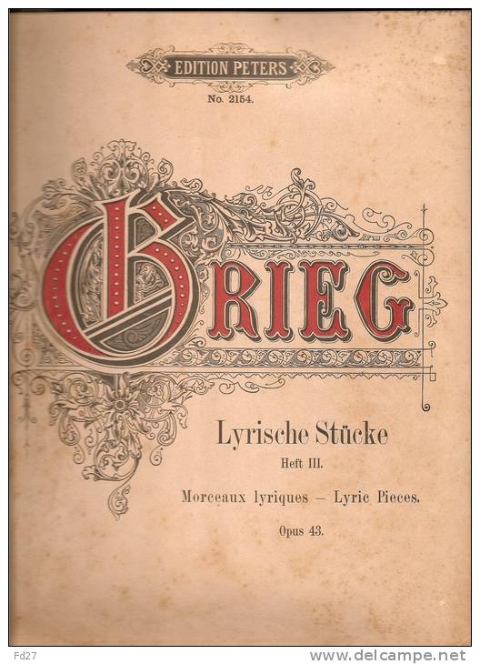 PARTITION DE GRIEG: LYRISCHE STÜCKE - HEFT III - G-I