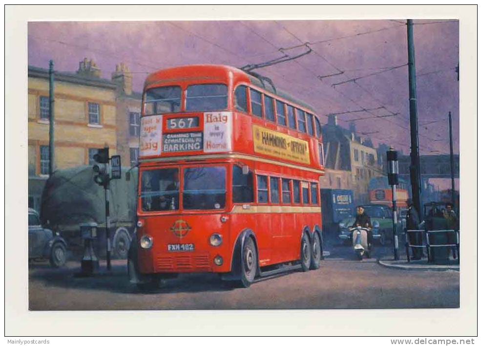 Buses - London Trolleybus, Artist Drawn Mike Jeffries - Modern Postcard - Autobus & Pullman