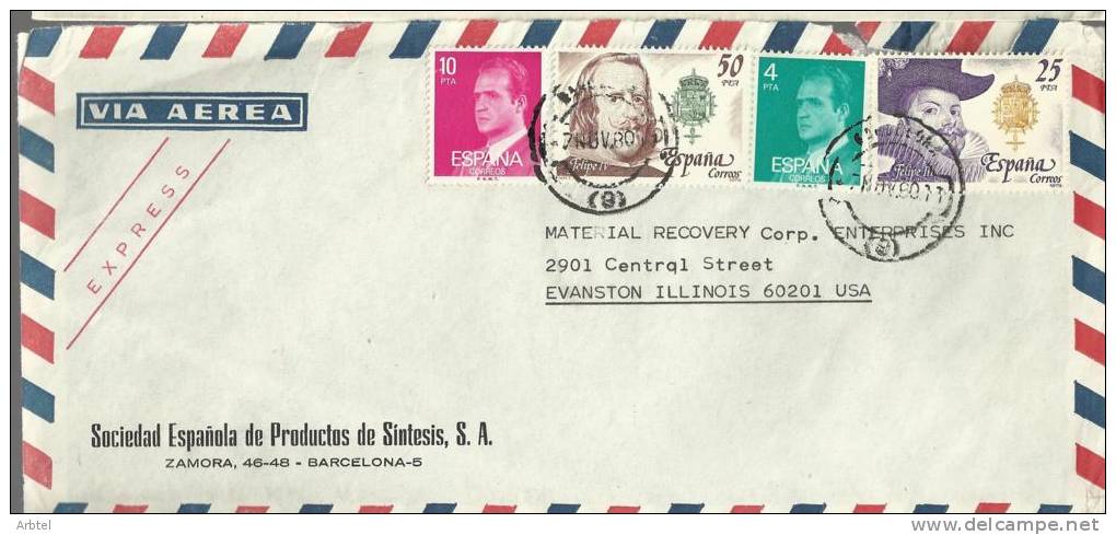 BARCELONA CC URGENTE A USA SELLOS FELIPE V FELIPE III REYES AUSTRIAS - Special Delivery