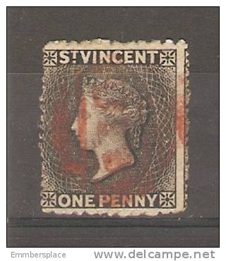 ST VINCENT - VICTORIA 1d BLACK USED (RED CANCEL, SOME FAULTS) - St.Vincent (...-1979)