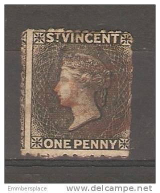 ST VINCENT - 1875 VICTORIA 1d BLACK USED (RED CANCEL, FRAME SHIFT)  SG 22 - St.Vincent (...-1979)