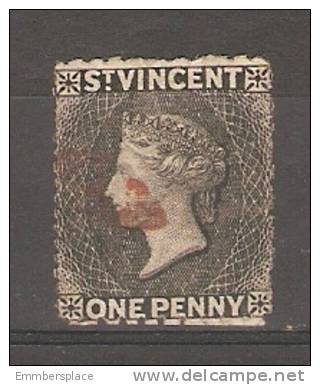 ST VINCENT - 1875 VICTORIA 1d GREYISH-BLACK USED (RED CANCEL, SOME FAULTS)  SG 22 - St.Vincent (...-1979)
