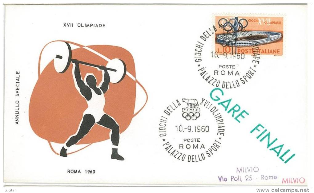 Filatelia - FDC - FIRST DAY COVER - ITALIA - OLIMPIADI ROMA 1960 -  GARE FINALI - SOLLEVAMENTO PESI - Atletica