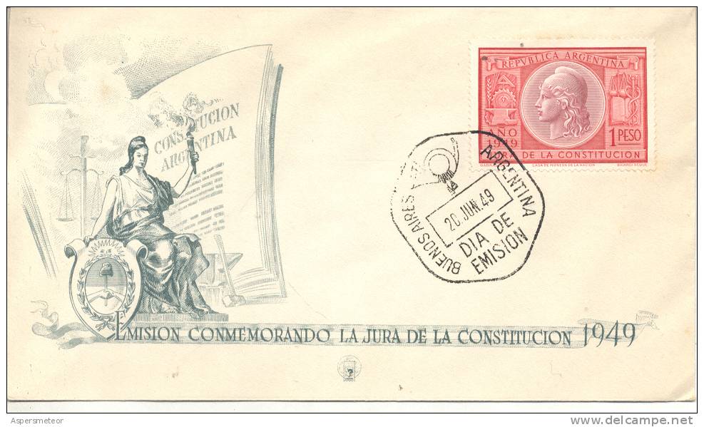 SOBRE 1ER. DIA DE EMISION CONMEMORASION DE LA JURA DE LA CONSTITUCION DE 1949   AÑO 1949  OHL - FDC