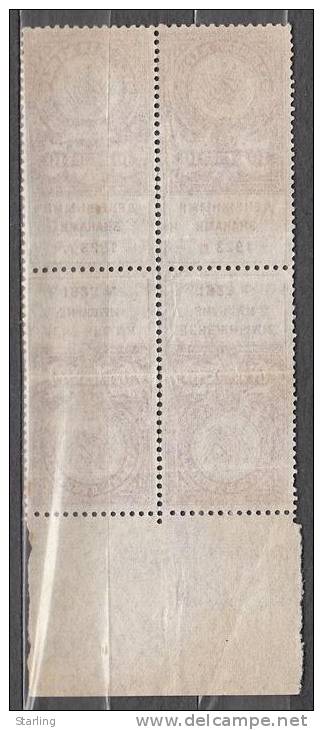 USSR RSFSR 1923 Revenue Tete-beche 10 Rub. No Gum Block Of 4 29 - Fiscaux