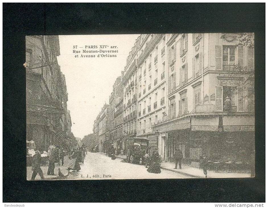 Paris 14è - Rue Mouton Duvernet Et Avenue D' Orleans ( Animée Brasserie Tabac Livraison Balayeur L. J. édit. 57) - Arrondissement: 14