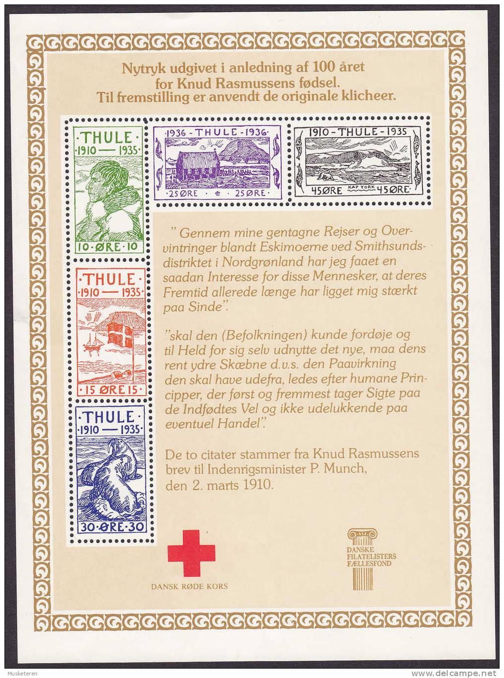 Greenland Thule New Printing Danish Red Cross Rotes Kreuz Croix Rouge Miniature Sheet Block Kliche No. 8 MNH** - Thule