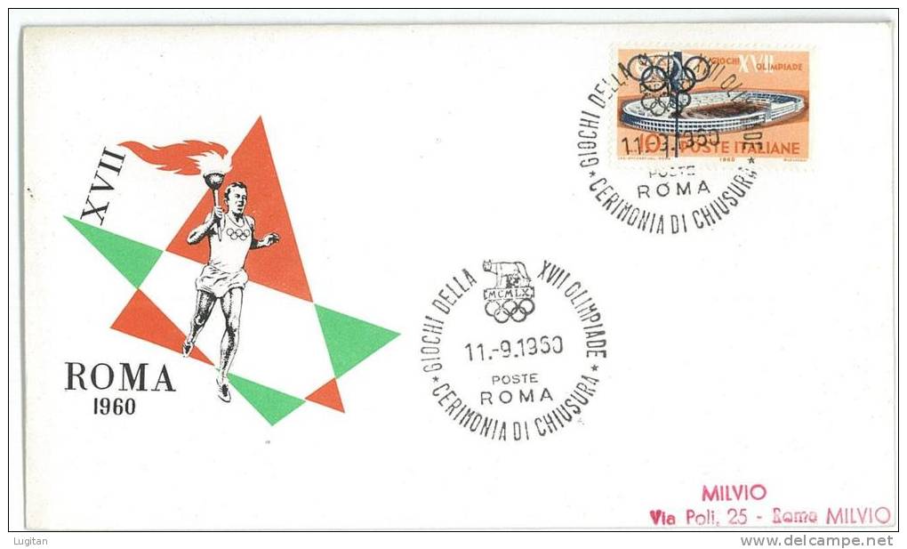 Filatelia - FDC - FIRST DAY COVER - ITALIA - OLIMPIADI ROMA 1960 -  FIACCOLA OLIMPICA  - CERIMONIA DI CHIUSURA - Atletica