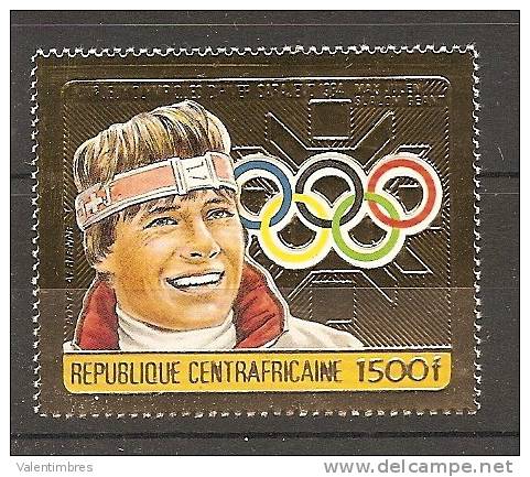 Timbre Or ** MNH Centrafrique YT A 308 E JO Sarajevo 1984 Slalom Géant - Inverno1984: Sarajevo