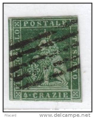 Italia Italy Italien Italie Regno Antichi Stati TOSCANA 1851 Marzocco Coronato 4 Crazie In Azzurro Used - Toskana