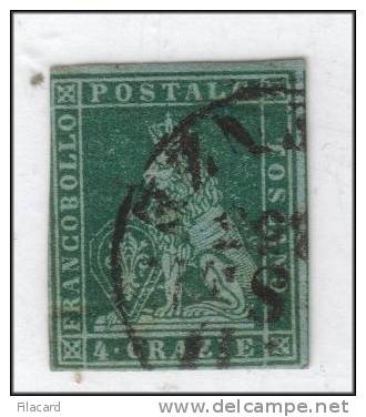 Italia Italy Italien Italie Regno Antichi Stati TOSCANA 1851 Marzocco Coronato 4 Crazie In Azzurro Used - Toskana