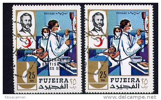 FUJEIRA EAU UAE Used + OVERPRINTED Red Cross Society Medicine Health Doctor Nursing Nurse Rowland Hill - Fujeira