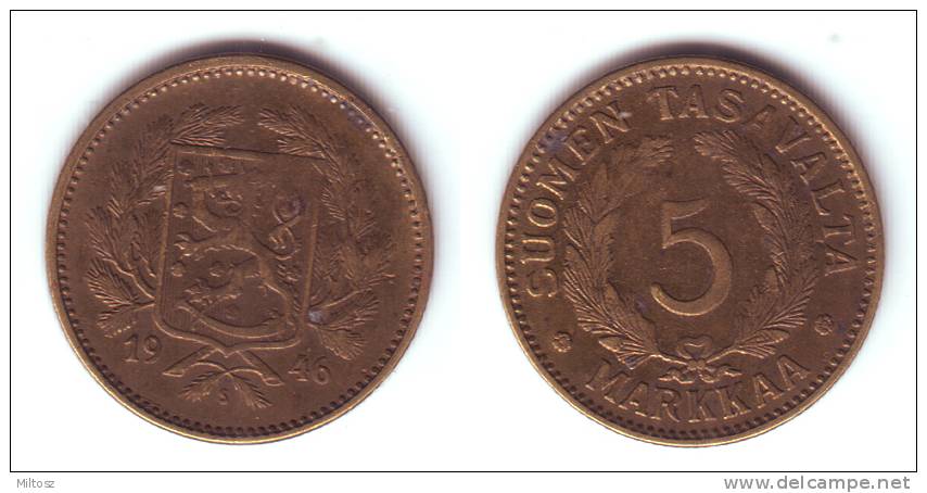 Finland 5 Markkaa 1946 S (4.5 Gram) - Finlande