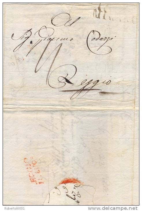 Austria 1814 Lettera Da Milano Per Reggio Emilia (periodo Transitorio Precedente Al Lombardo Veneto) Con Testo - ...-1850 Vorphilatelie