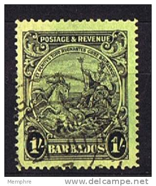 BARBADOS 1925  Seal Of The Colony  1/- Brownish-black On Yellowish Grees SG 237 Used - Barbados (...-1966)