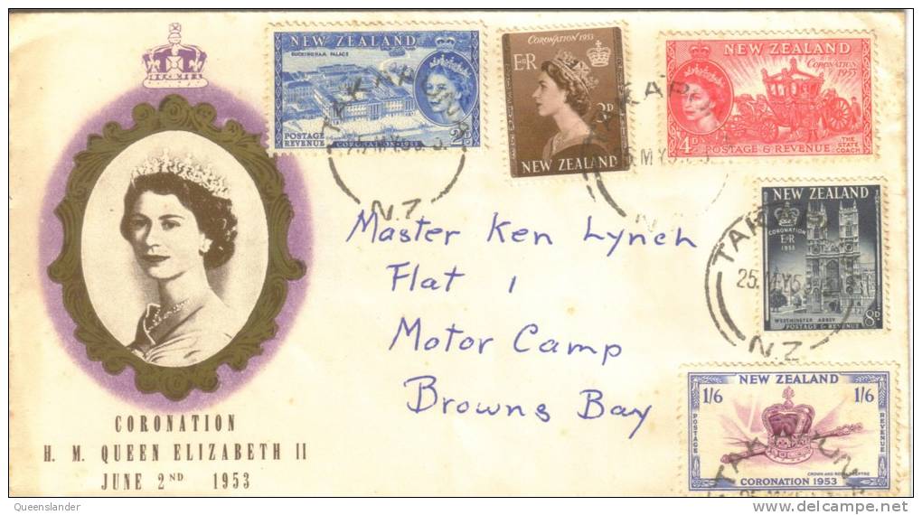 1953 FDC New Zealand Queen Elizabeth 11 Coronation Set Of 5 25th May 1953  Addressed Official FDC - FDC