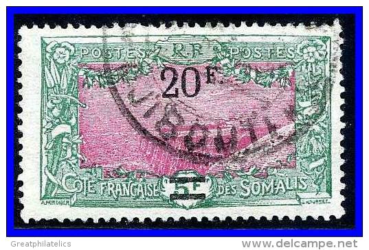 SOMALI COAST 1927 20 FR OVERPRINT SC#134 VF USED SCARCE (D0176) - Gebraucht