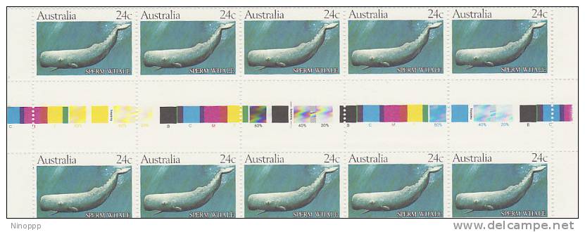 Australia-1982 Whales,24c  Sperm  Gutter Strip   MNH - Blocs - Feuillets