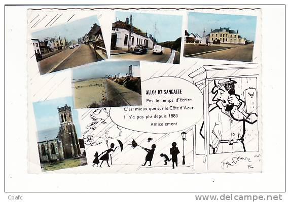 Carte 1955 ALLO ICI SANGATTE / MULTIVUES  Rues ,église (téléphone) - Sangatte