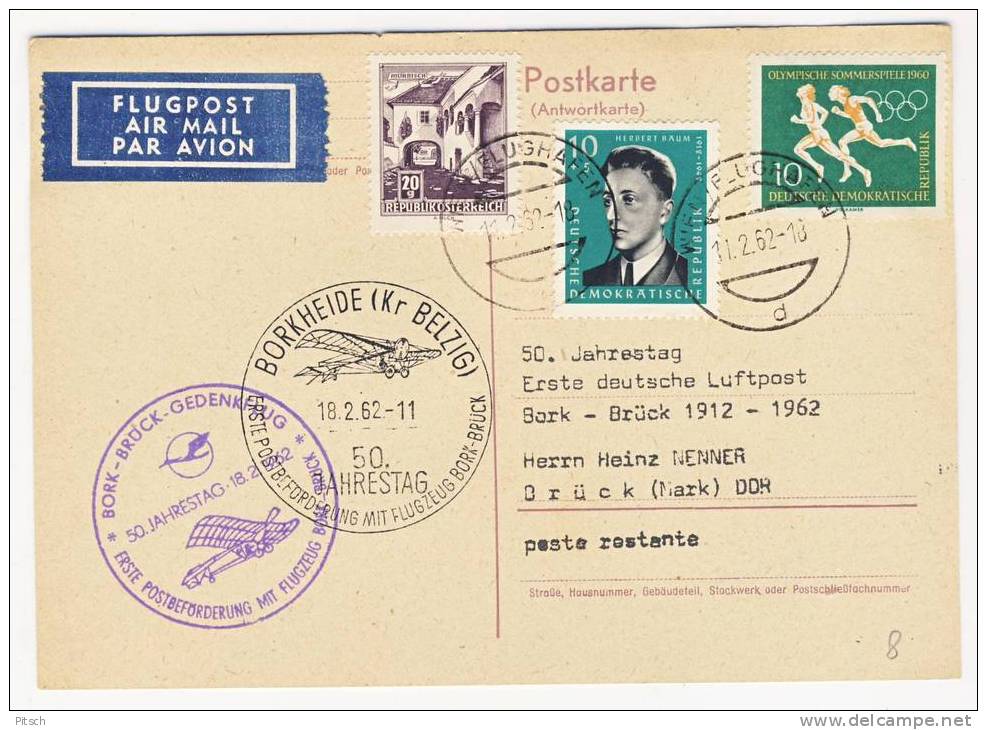 Austria 1962 - Flugpostgebühr Auf Antwortkarte Der DDR - Additional Fee On Reply Card - Autres & Non Classés