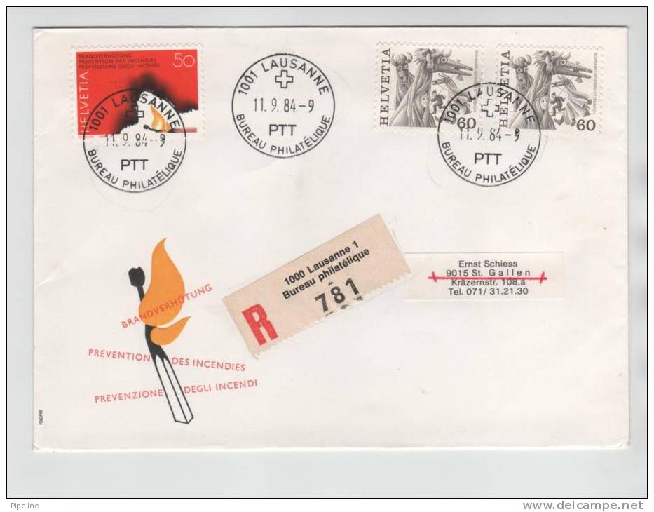 Switzerland Registered Cover Lausanne Bureau Phailatelique 11-9-1984 With Cachet - Brieven En Documenten