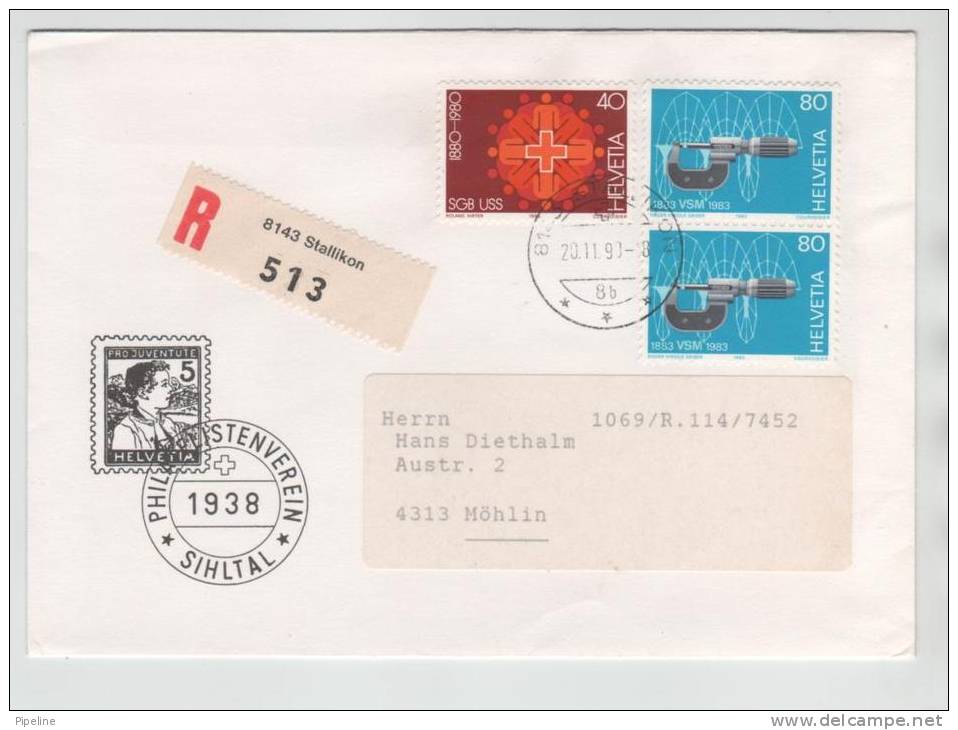 Switzerland Registered Cover Stallikon 20-11-1990 Philatelistenverein SIHLTAL - Briefe U. Dokumente