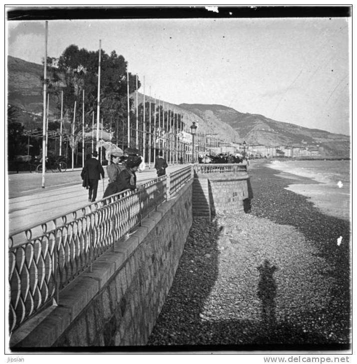 4 Plaques De Verre Stéréo Du 06 Menton Promenade Du Midi Le Port Fête Cinquantenaire De Réunion à La France 1911 Lot 1 - Plaques De Verre