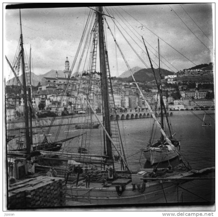 4 Plaques De Verre Stéréo Du 06 Menton Promenade Du Midi Le Port Fête Cinquantenaire De Réunion à La France 1911 Lot 1 - Plaques De Verre