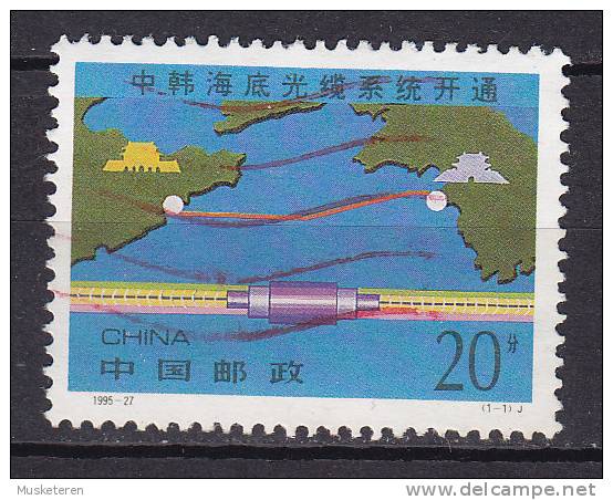 China Chine 1996 Mi. 2684   20 F Unterwasserkabel Zwischender Volksrepublik China Und Südkorea Map Landkarte - Used Stamps