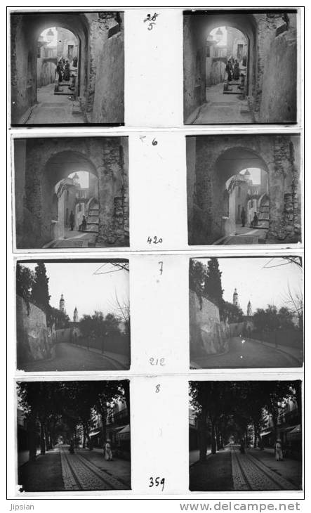 4 Plaques De Verre Stéréo Du 06 Menton Rue Château Eglise Route De Castellar Avenue Félix Faure 1911 Lot 2 - Plaques De Verre