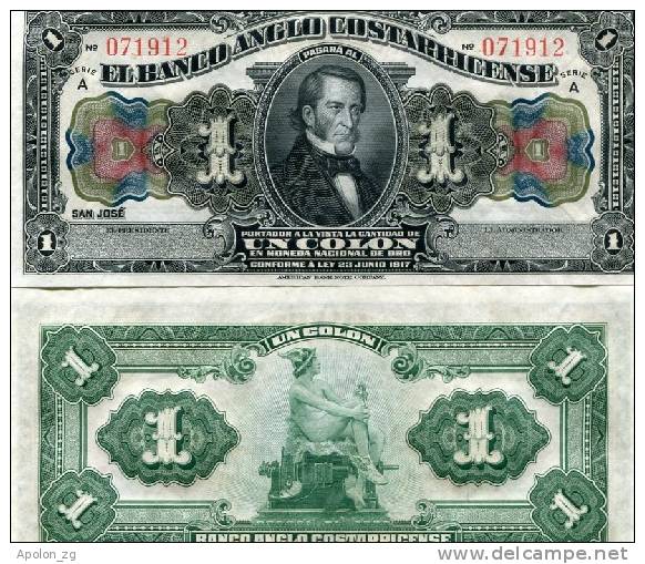 COSTA RICA:  1 Colon 1917 UNC *P-S121r  AMERICAN BANKNOTE COMPANY * CV=$20 - Costa Rica