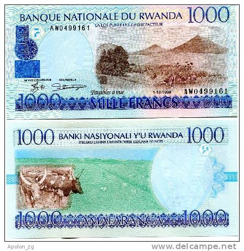 RUANDA - RWANDA:  1000 Francs 1/12/1998  UNC  *P-27  *CATTLE / HARVEST - Ruanda