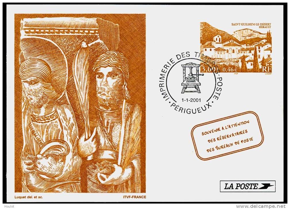 Ganzsache Gestempelt Mi.N° ? Yvert N° ? Cachet De Imprimerie Des Timbres Poste Periguex 1.1. 2001 : Saint Guilheim Déser - Pseudo-officiële  Postwaardestukken