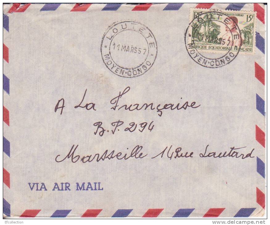 LOUTETE ( Petit Bureau ) MOYEN CONGO - 1957 - Afrique,colonies Francaises,avion,lettre,m Arcophilie,rare - Briefe U. Dokumente