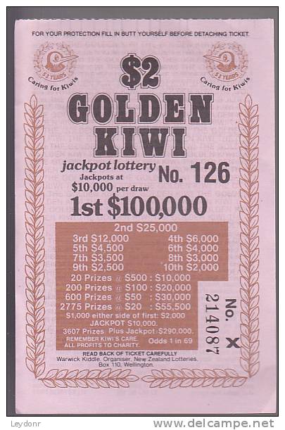 Lottery - $2 Golden Kiwi - New Zealand - Lotterielose