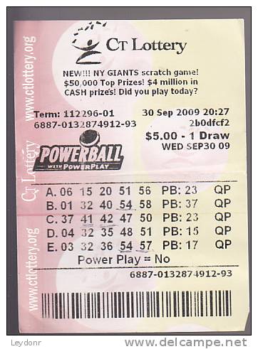 Lottery - CT Lottery - Connecticut - Powerball - Billetes De Lotería