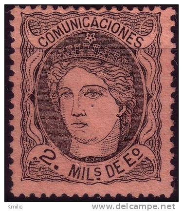 Edifil 103(*) 2 Milésimas Negro Sobre Salmón De 1870 En Nuevo. - Unused Stamps