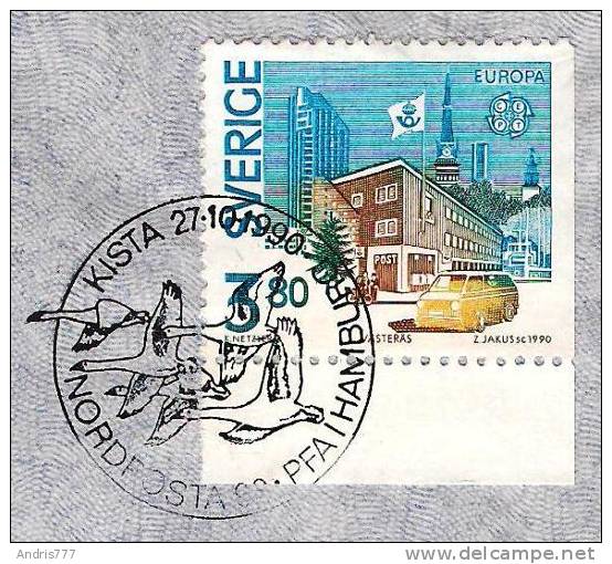 Sweden Sverige 1990 Special Postmark - Kista Nordposta 90 Bird Gooses (addressed Cover) - Oies