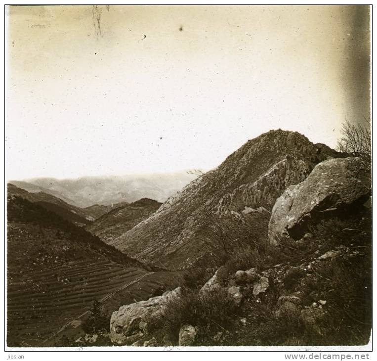 4 Plaques De Verre Stéréo Du 06 Menton En 1911 Vue Générale Chemin Castellar Mt Agel St Agnès Grammondo Sospel  Lot 14 - Glass Slides