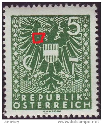 Österreich 1945, ANK 716- Plattenfehler Gindl 63, Ring In Der Linken Schwinge/ Retusche! - Errors & Oddities