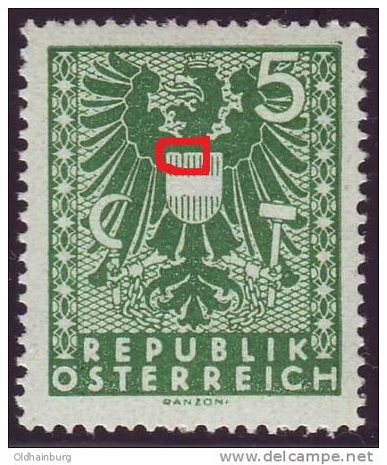 Österreich 1945, ANK 716- Plattenfehler Obere Wappenlinie Mit Kerbe - Errors & Oddities