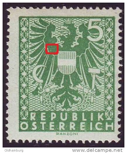 Österreich 1945, ANK 716- Plattenfehler Farbpunkt In Linker Schwinge - Errores & Curiosidades