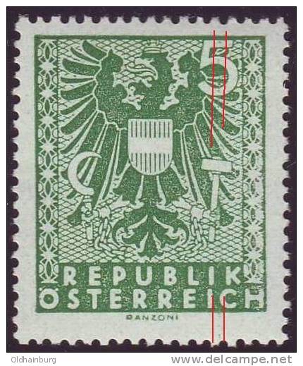 Österreich 1945- Wappen Spezial: ANK 716, Plattenfehler Schwacher Unterbrochener Senkrechter Farbstrich - Errors & Oddities