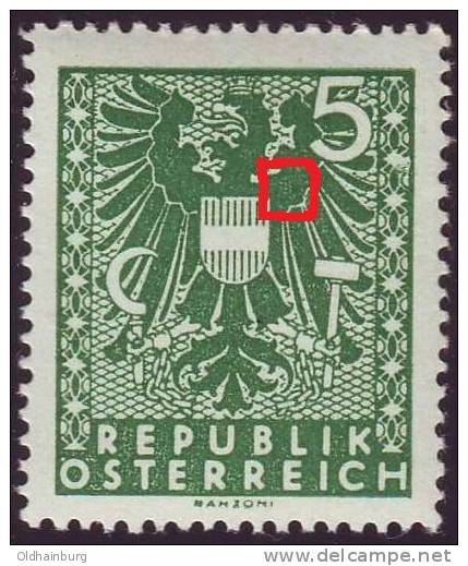 Österreich 1945- Wappen Spezial: ANK 716, Plattenfehler Gindl 30 Ring In Rechter Schwinge - Errores & Curiosidades