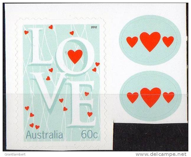 Australia 2012 Precious Moments 60c Love Self-adhesive MNH With 2 Love Stickers - Ungebraucht