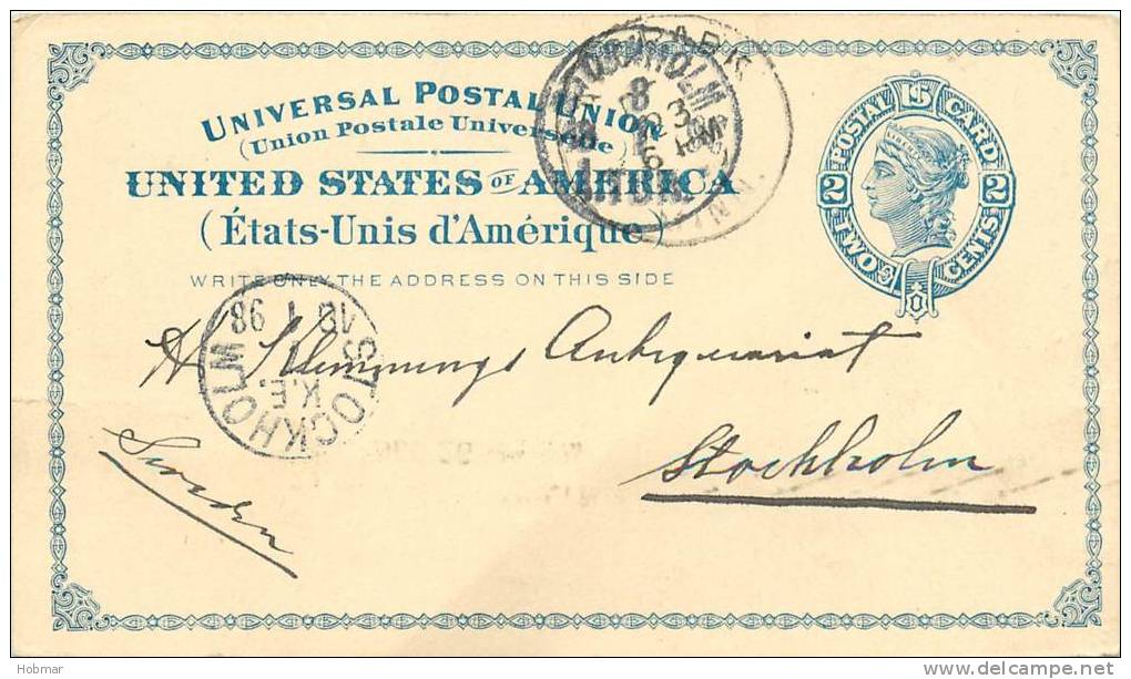 USA Postal Card 2 Cents New York - Stockholm  1898 - Covers & Documents