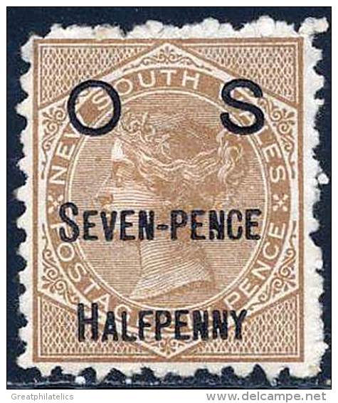 AUSTRALIA / NEW SOUTH WALES 1891 VICTORIA OFFICIAL SC# O36 MH OG HR CV$72 (DEL01) - Nuovi