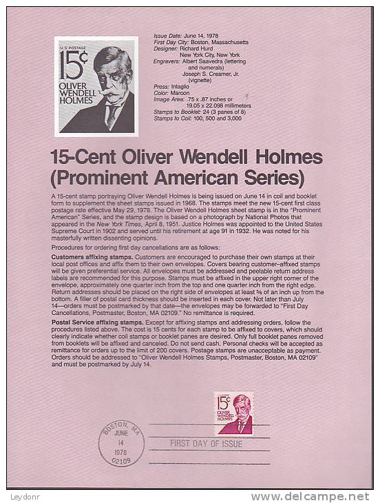 Souvenir Page FDC - Oliver Wendell Holmes - 1971-1980