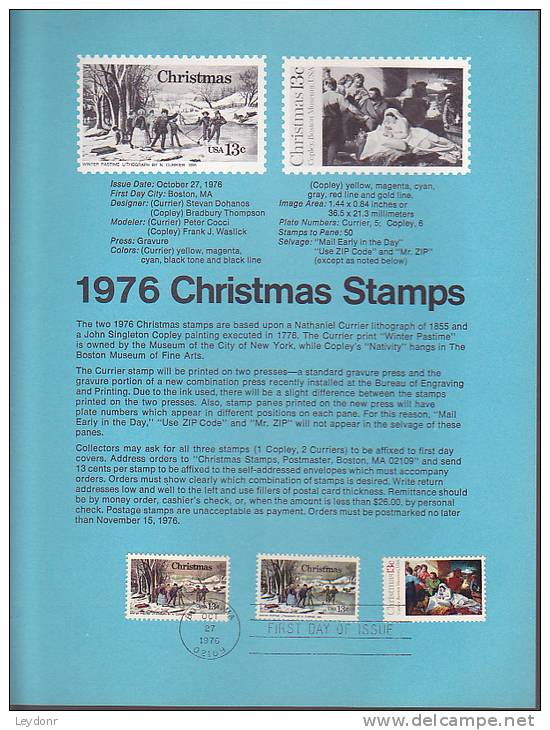 Souvenir Page FDC - Christmas 1976 - 1971-1980