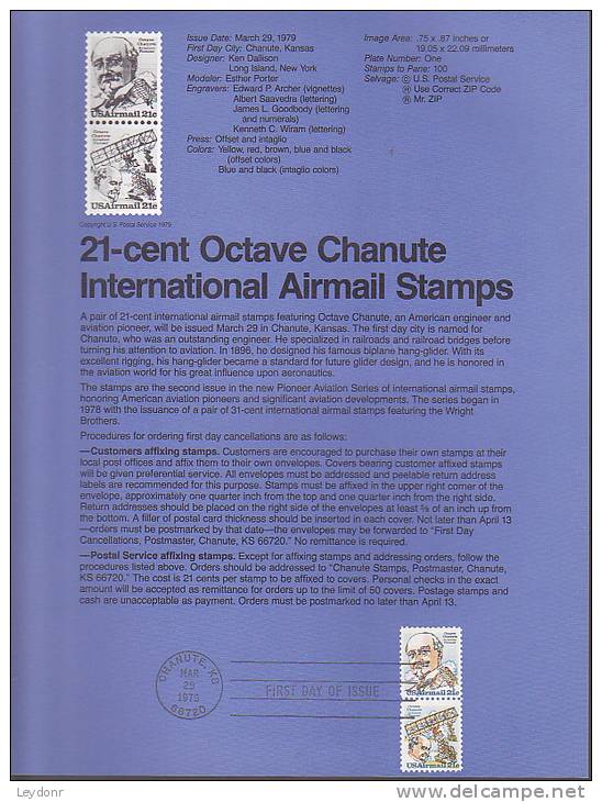 Souvenir Page FDC - Octave Chanute 2 Stamps - 1971-1980
